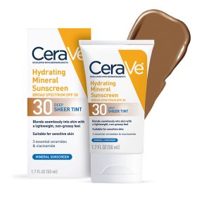 CeraVe Hydrating Mineral Sunscreen SPF 30 Face Sheer Tint Shade: Deep